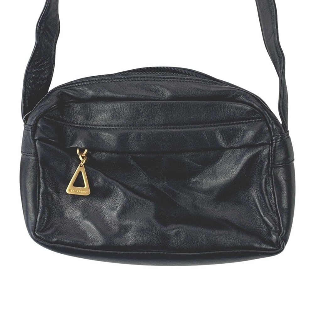 Americana by Sharif Camera Crossbody Bag Womens OS Black Leather 90s Vintage NWT